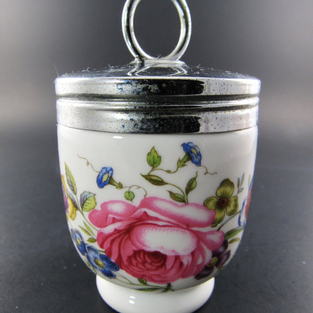 VINTAGE ROYAL WORCESTER PORCELAIN DOUBLE EGG CODDLER FLOWER ROSE DESIGN ENGLAND